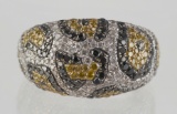 14k Gold Leopard Pattern Colored Diamond Ring