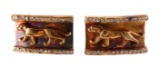 Pair 18K Gold & Diamond Tiger Emblem Cufflinks