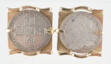 14K Gold Cufflinks, George II Sixpence Coins