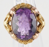 14k Tri-Color Amethyst Solitaire Ring