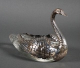 Antique Sterling Silver Swan Glass Dish