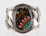 Sterling Turquoise MOP Inlay Cosmic Cuff Bracelet