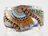 Sterling Turquoise MOP Inlay Cosmic Cuff Bracelet