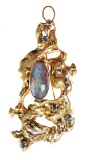 14K Gold and Opal Necklace Pendant Brooch Pin