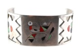 Sterling Turquoise Coral and Onyx Cuff Bracelet