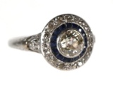 Vintage Platinum Diamond and Sapphire Ring