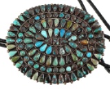 Large Sterling and Turquoise Petit Point Bolo Tie