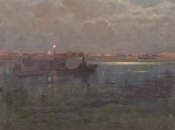 JOHN MATHER, Oil on canvas, Night Harbor Scene