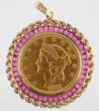 1871s US $20 Gold Double Eagle in Ruby Bezel