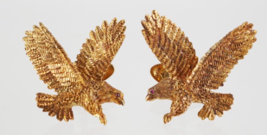 Pair 18K Gold Figural Eagle Cufflinks