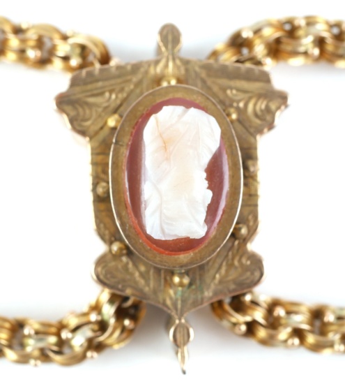 Victorian10k Gold Sliding Cameo Pendant Necklace
