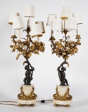 Antique Pair Bronze & Marble Candelabra Lamps