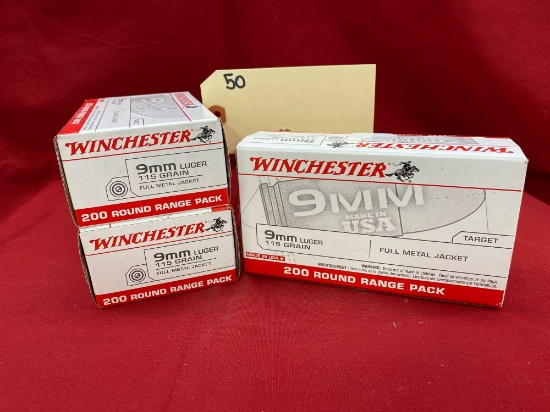 WINCHESTER 9MM, 200 ROUND PACKS (X3)