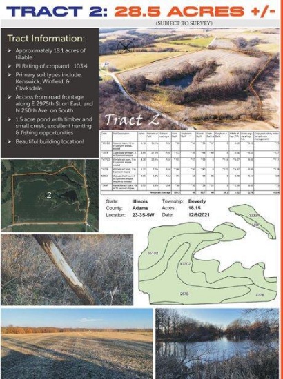 Tract 2: Approximatley 18.1 acres of tillable PI Rating of cropland : 103.4 Primary soil types