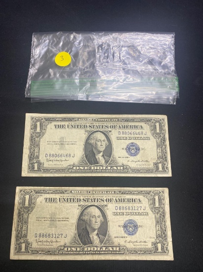 TWO 1935H $1 SILVER CERTIFICATES (X2)