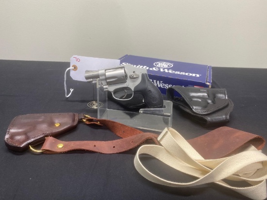 SMITH & WESSON MODEL 642 HAMMERLESS 38 PLUS P SPECIAL WITH SHOULDER HOLSTER AND ANKLE HOLSTER