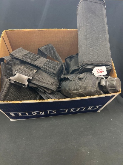 BOX OF HOLSTERS AND MISC (X1)