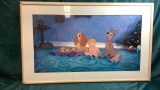 FRAMED LADY AND THE TRAMP LITHOGRAPH