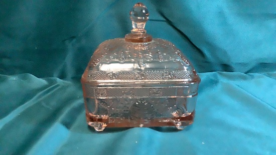 PINK DEPRESSION GLASS SQUARE CANDY DISH