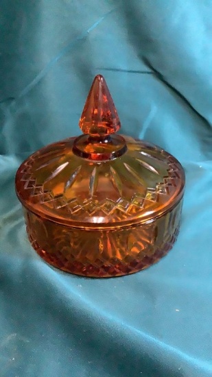 AMBER DEPRESSION GLASS CANDY DISH