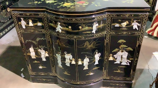 ASIAN BLACK LACQUER BOW FRONT SIDEBOARD