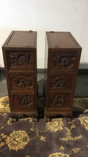VINTAGE CARVED ASIAN SIDE TABLES