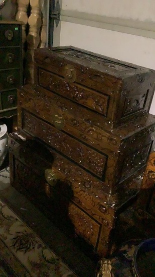 ASIAN NESTING TRUNKS-PEACOCK PATTERN