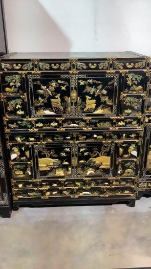 ASIAN BLACK LACQUER STACKED CREDENZA
