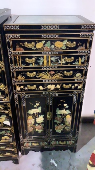 ASIAN BLACK LACQUER JEWELRY ARMOIRE
