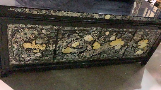 ASIAN BLACK LACQUER BENCH STORAGE CABINET