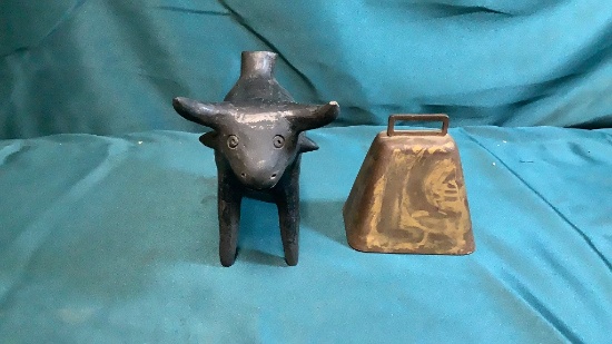 CARVED COW & COWBELL