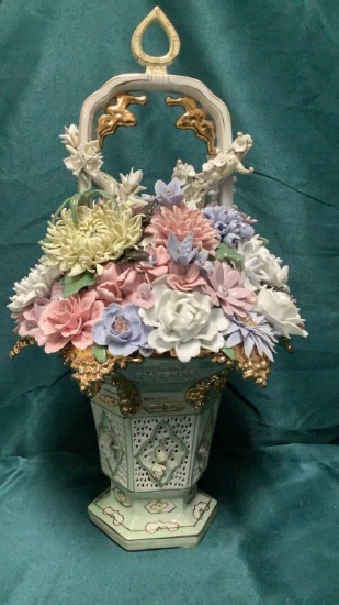 UNSIGNED CAPODIMONTE FLOWER BASKET
