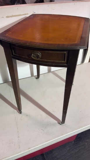 VINTAGE LEATHER TOPPED - DROP SIDE END TABLE