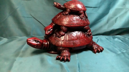 CINNABAR STACKED TURTLE STATUE
