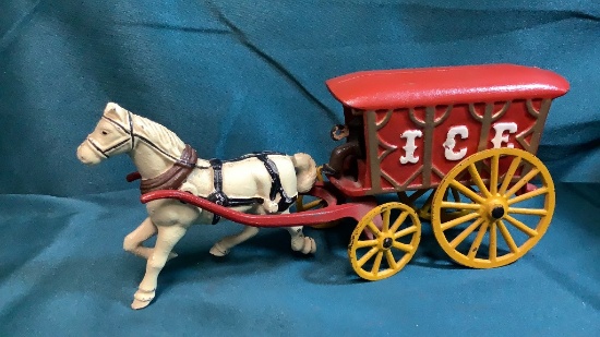 CAST IRON HORSE PULLED ICE CART