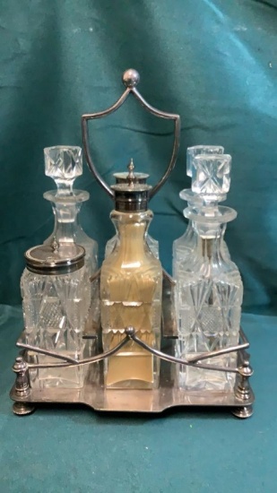 CRYSTAL AND SILVER CRUET SET