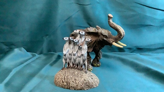 RESIN ELEPHANT AND MEERKATS
