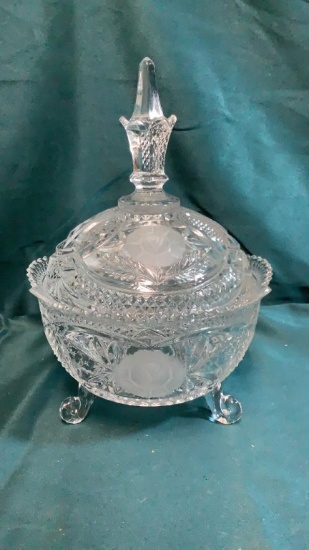 ORNATE CRYSTAL CANDY DISH - HEAVILY DETAILED