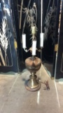MID CENTURY BRASS AND WOOD LAMP