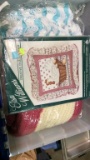 TOTE OF AFGHANS AND FABRIC