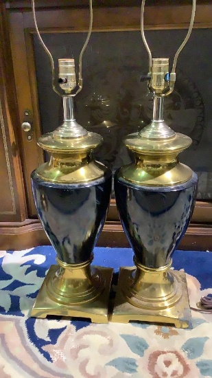 MID CENTURY BRASS AND MARBLE LAMPS