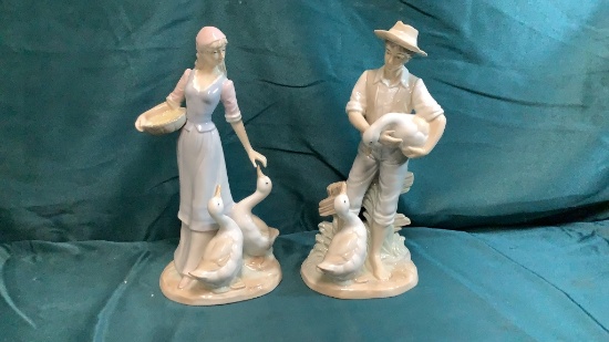 PORCELAIN DUCK AND VILLAGER FIGURINES