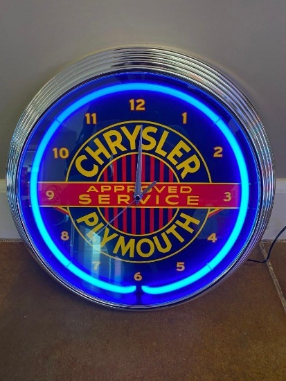 Chrylser/Plymouth Approved Service Neon Clock - SELLING NO RESERVE