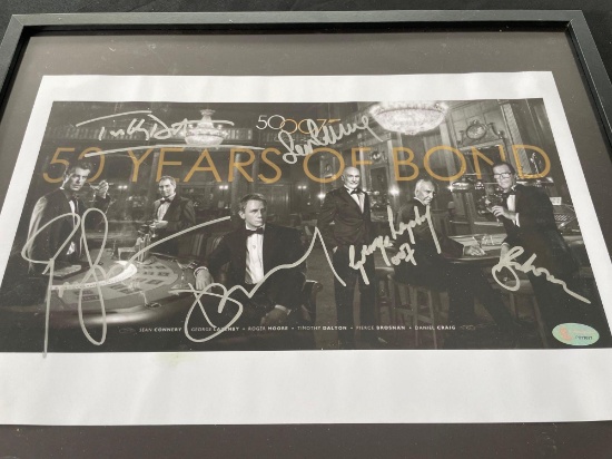 50 Years of Bond cast signed photo autographed by Sean Connery, George Lazenby, Roger Moore,