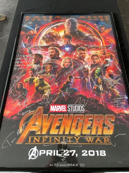 Avengers Infinity War cast signed movie poster autographed by Robert Downey Jr. Chris Evans, Chris