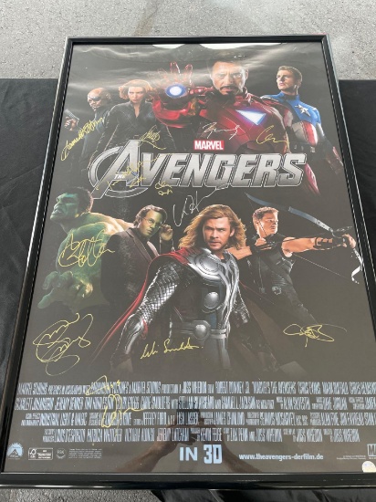 The Avengers cast signed movie poster autographed by Robert Downey Jr., Chris Evans, Chris Hemsworth