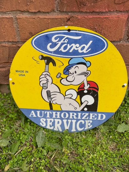 Metal Sign Ford Authorized Service featuring Popeye