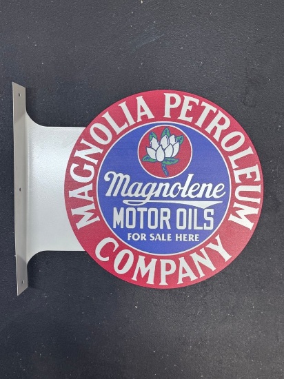Metal Sign Flanged Side Mount Magnoila Petroleum Company