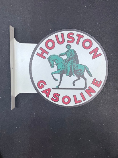 Metal Sign Flanged Side Mount Houston Gasoline
