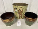 Antique flower pots & Davy Crockett trashcan